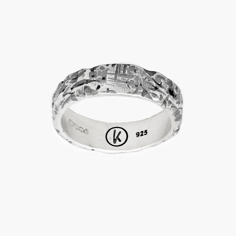 Ladies diamond wedding sets-Hand-forged Sterling Silver Band Ring