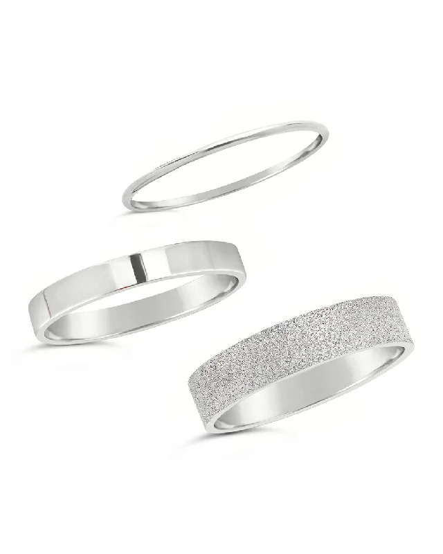 Ladies gold engagement rings-Sterling Silver Textured Stack Ring Set of 3