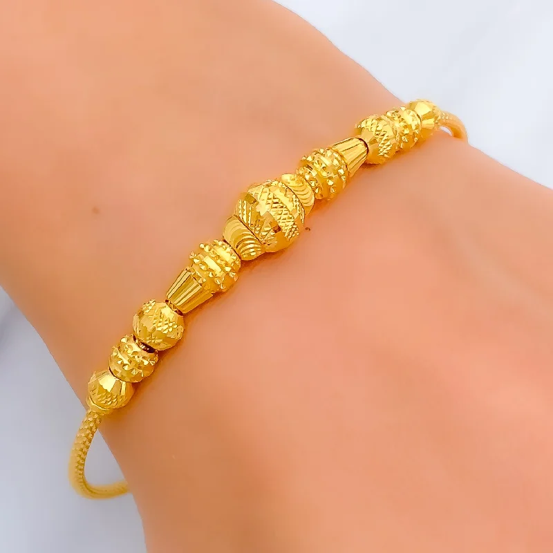 Ladies bridal bracelets-Elevated Checkered 22k Gold Bangle Bracelet