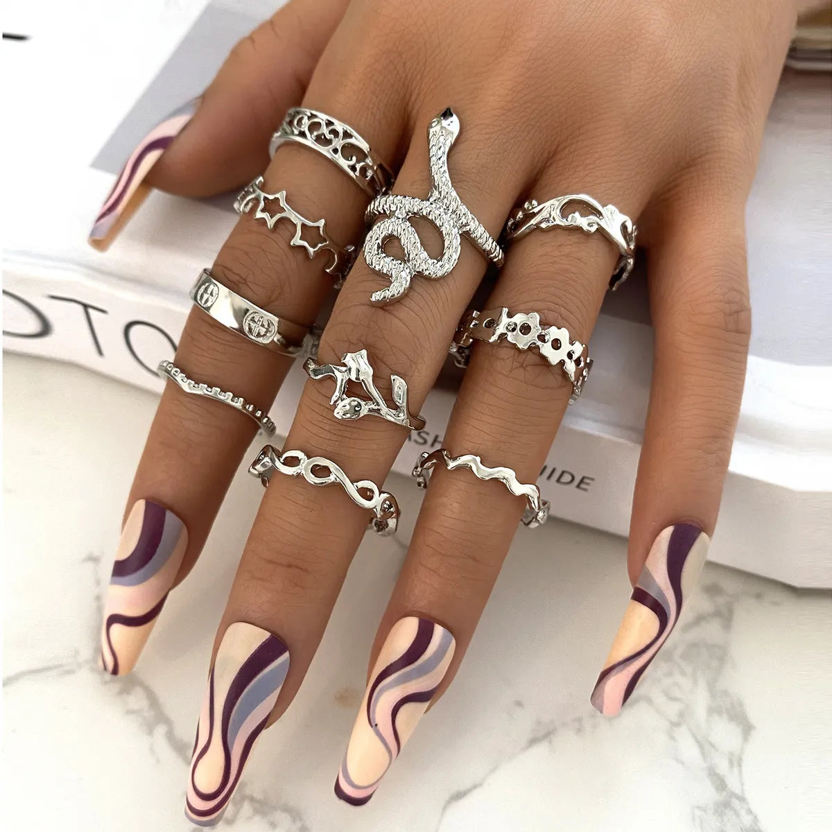 Ladies wedding set rings-Fashion Geometric Animal Alloy Plating No Inlaid Open Ring 10 Pieces