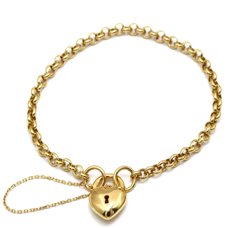 Ladies stackable gold bracelets-Real Gold Heart Lock Bracelet 1847 (17 C.M) BR1788