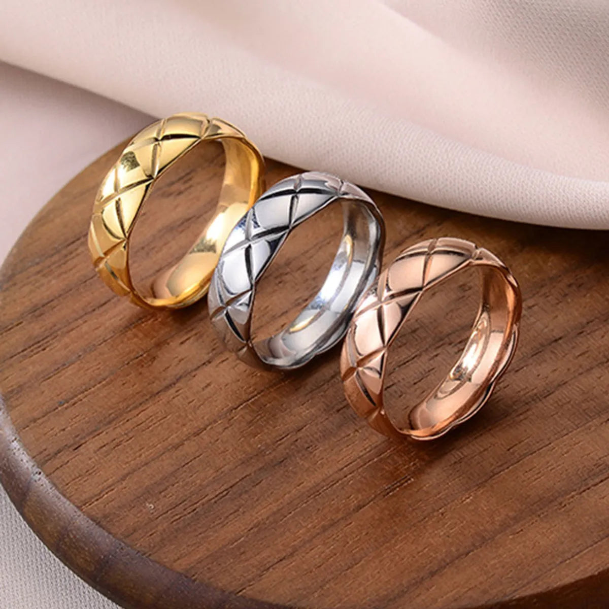 Ladies statement fashion rings-Fashion Lingge Titanium Steel Plating Rings 1 Piece