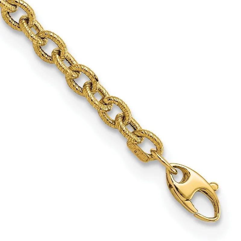 Ladies holiday bracelets-Curata 14k Gold Polished and Textured Cable Link Bracelet 7.5 Inch