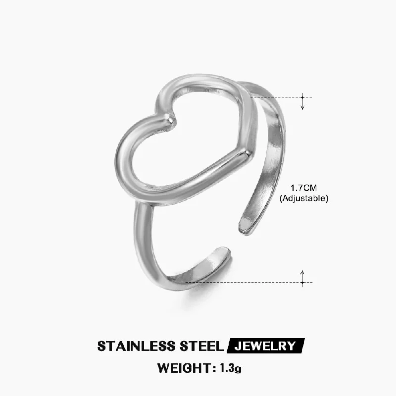 Steel Color Love Heart-Shaped Ring-ZN038S