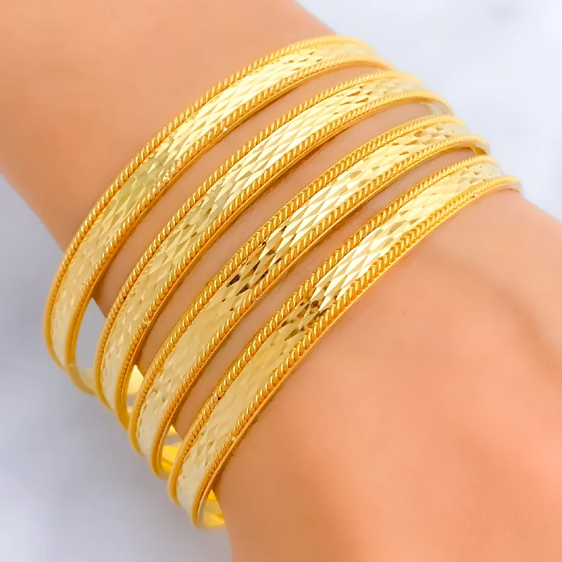 Ladies gold charm bracelets-Faceted Eternal Radiant 21k Gold Bangles