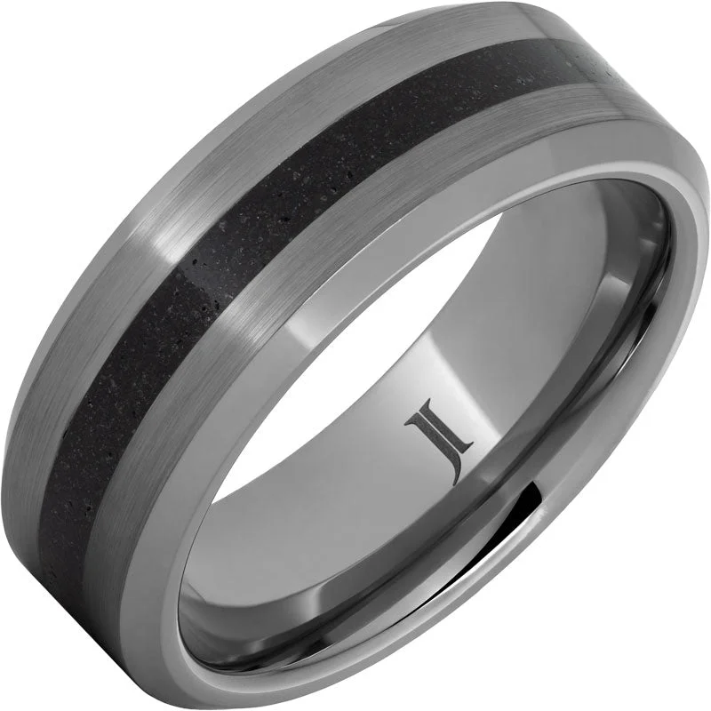 Ladies rose gold wedding rings-Volcanic Beach Sand Rugged Tungsten™ Inlay Ring