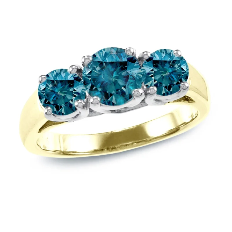 Ladies antique-style engagement rings-Auriya 14k Gold 2ctw 3-Stone Blue Diamond Engagement Ring (I1-I2)