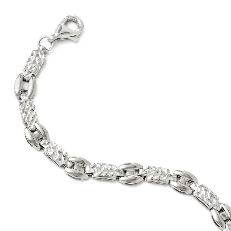 Ladies romantic charm bracelets-Leslie's 14k White Gold 6mm Diamond-Cut Bracelet, 7.25"