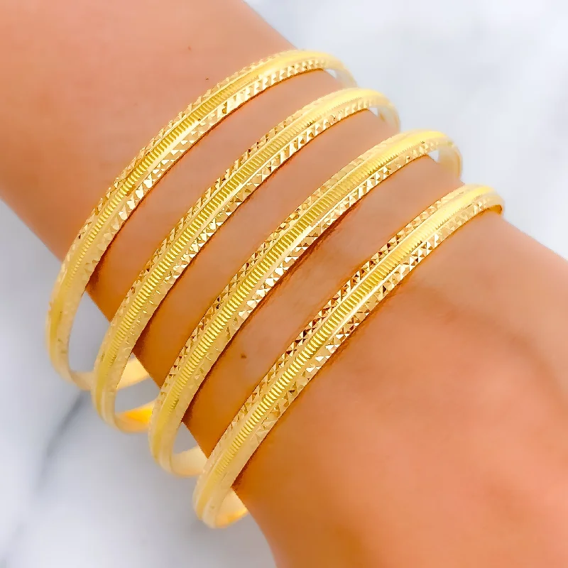 Ladies wide bracelets-Vibrant Classic 22k Gold Bangles Set