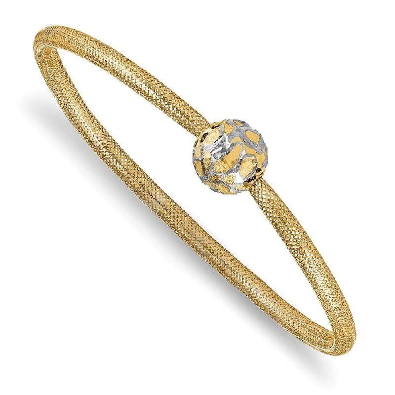 Ladies sterling silver bracelets-14k Yellow Gold & White Rhodium 7mm Diamond-Cut Mesh Slip-on Bracelet