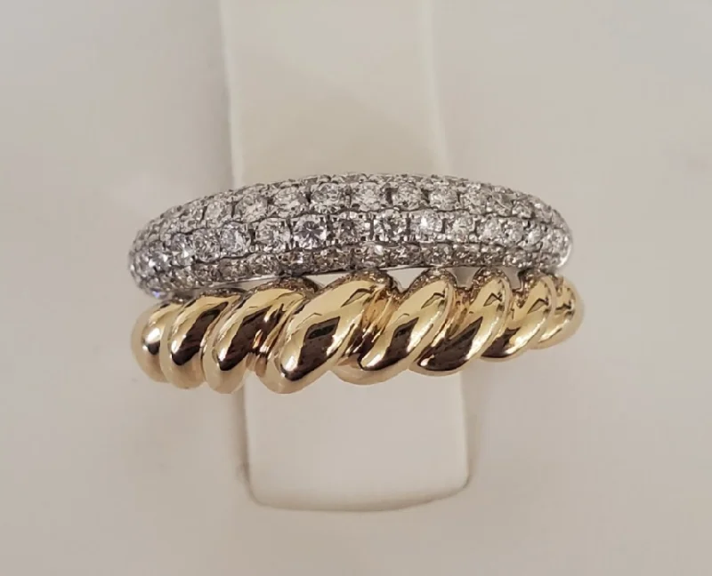 Ladies personalized rings-14kt Yellow and White Gold Double Band Fashion Ring