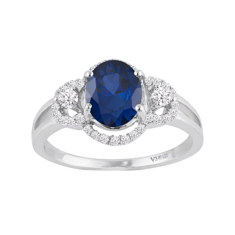 Ladies engagement rings for women-Sterling Silver with Blue Sapphire and White Zircon Engagement Ring