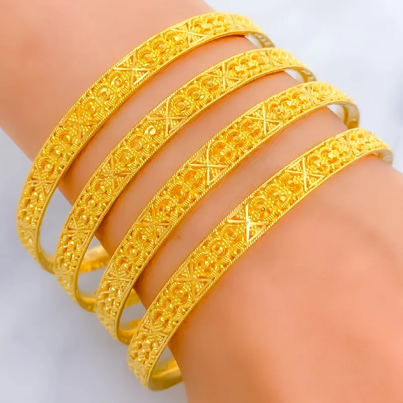 Ladies diamond bracelet sets-Festive Shiny Beadwork 22k Gold Bangles