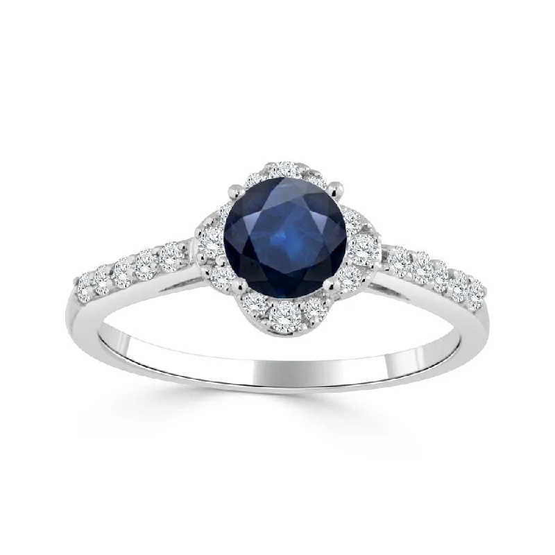 Ladies princess-cut engagement rings with diamonds-Auriya 14k Gold 1/2ct Blue Sapphire and Floral-Shaped 1/3ct TDW Halo Diamond Engagement Ring (H-I, I1-I2)