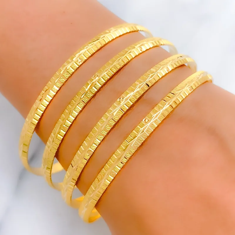 Ladies multi-colored bracelets-Engraved High Finish 22k Gold Bangles