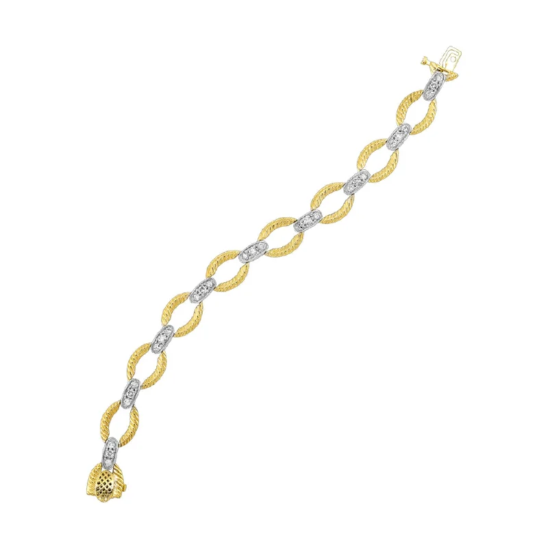 Ladies vintage bracelets-Textured Yellow and White Gold Diamond Link Bracelet, 2.0 cttw