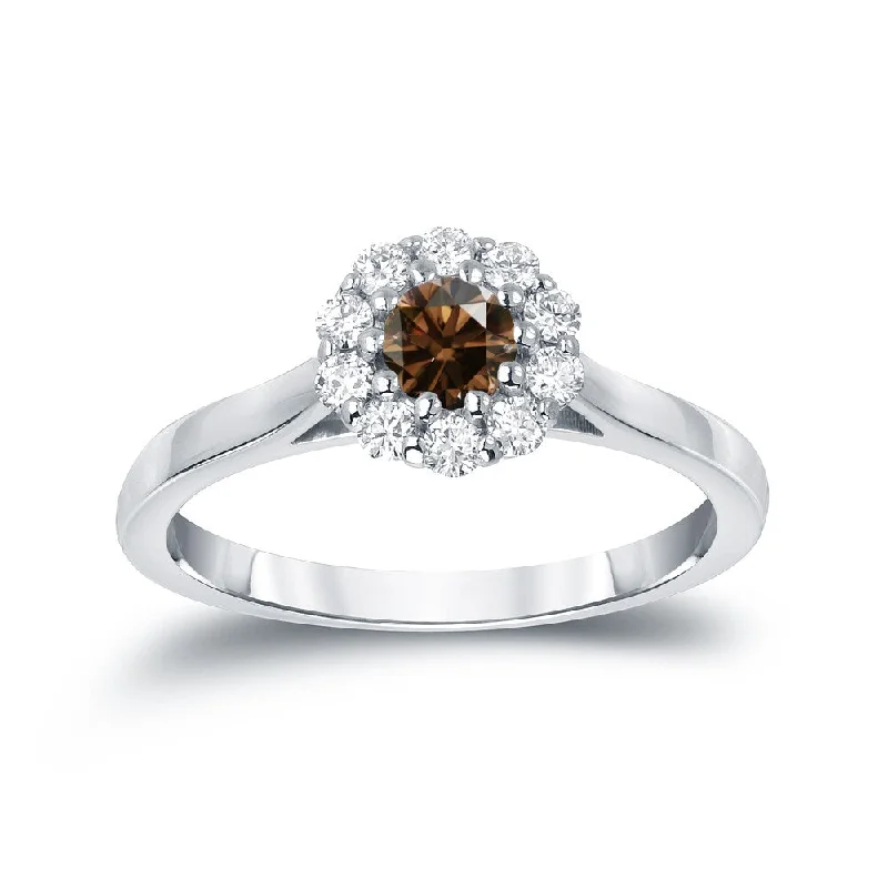 Ladies unique engagement rings-Auriya Round Halo Brown Diamond Engagement Ring 1/2ct TDW 14K Gold