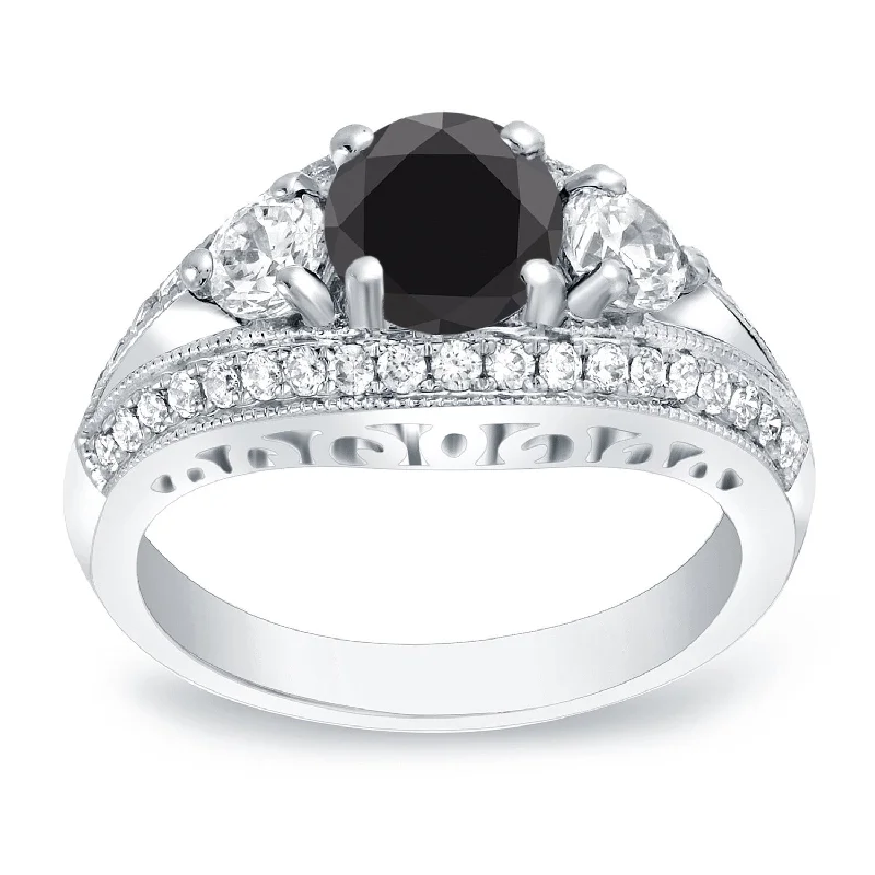 Ladies round diamond engagement rings-Auriya 14k Gold 2 1/2ctw Unique 3-stone Black Diamond Engagement Ring