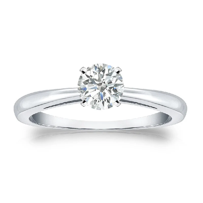 Ladies white diamond engagement rings-Auriya Platinum 1/3ctw Round Solitaire Diamond Engagement Ring (I-J, SI2-SI3)