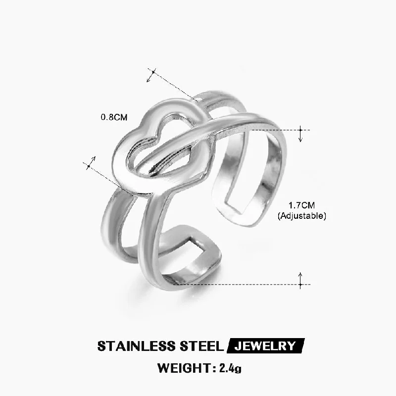 Steel Color Love Heart-Shaped Ring-ZN041S