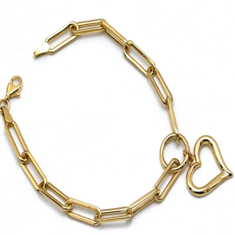 Ladies gold tone bracelets-Real Gold 3D Heart Paperclip Bracelet 5045 (17 C.M) BR1790