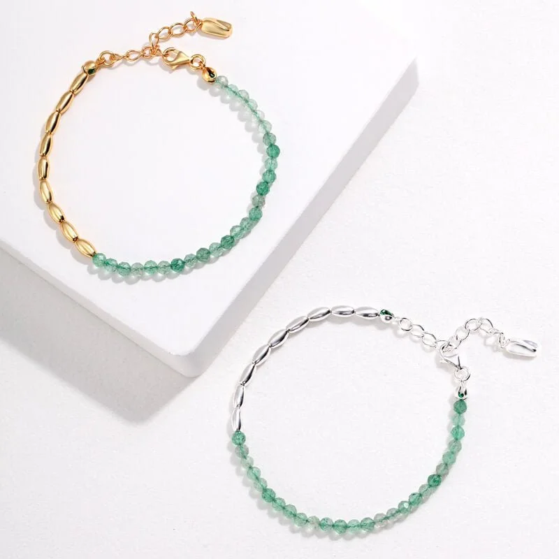 Ladies stackable bracelets-Beaded Green Quartz Bracelet