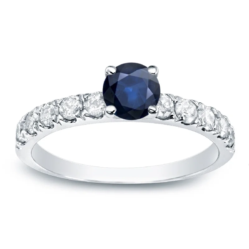 Ladies vintage engagement rings-Auriya Platinum 1/2ct Blue Sapphire and 1/2ct TDW Diamond Engagement Ring (G-H, I1-I2)