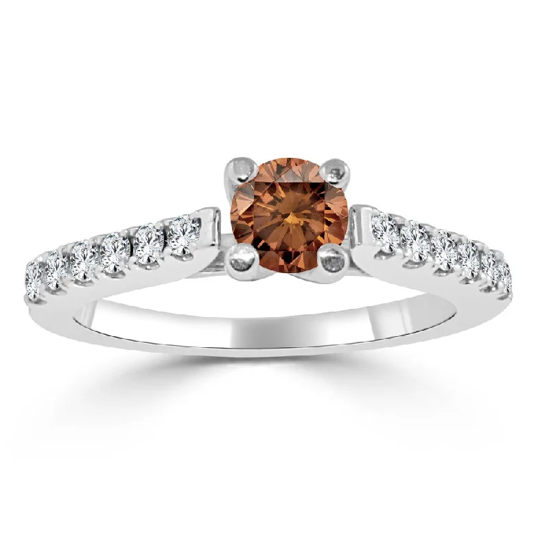 Ladies antique-inspired engagement rings-Auriya Modern Round 3/4ctw Brown Diamond Engagement Ring 14k Gold