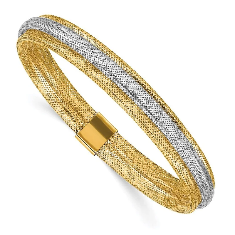 Ladies adjustable bangles-14k Two-tone 8mm Polished/Textured Stretch Bracelet, "