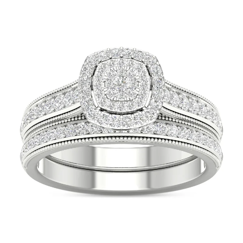 Ladies affordable diamond engagement rings-De Couer 10k Gold 1/2ct TDW Diamond Cluster Halo Engagement Ring Set