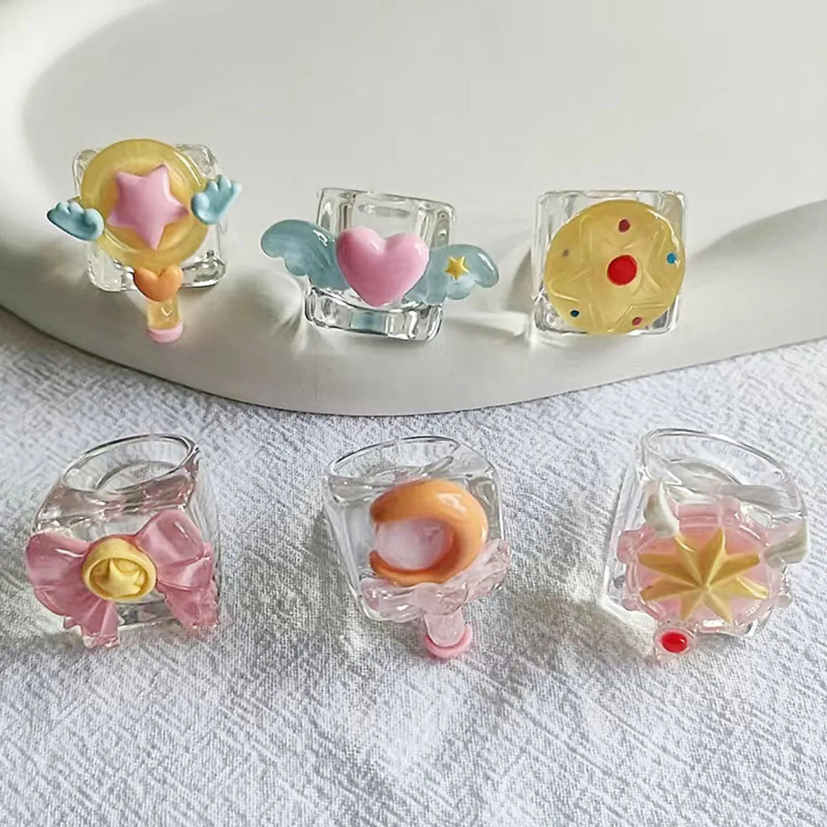 Ladies pearl rings-Cute Heart Shape Bow Knot Magic Wand Resin Epoxy Women's Rings