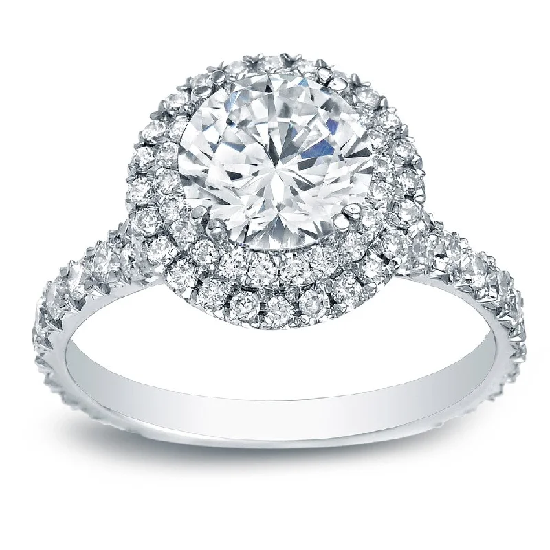 Ladies round cut diamond engagement rings-Auriya Platinum 2 carat TW Double Halo Diamond Engagement Ring