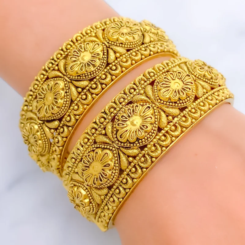 Ladies charm bracelets-Timeless Eclectic 22k Gold Antique Statement Bangles