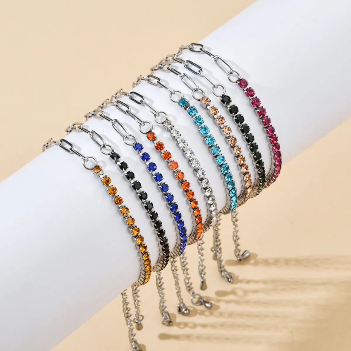 Ladies fashion cuff bracelets-Ig Style Geometric Stainless Steel Patchwork Inlay Rhinestones Bracelets