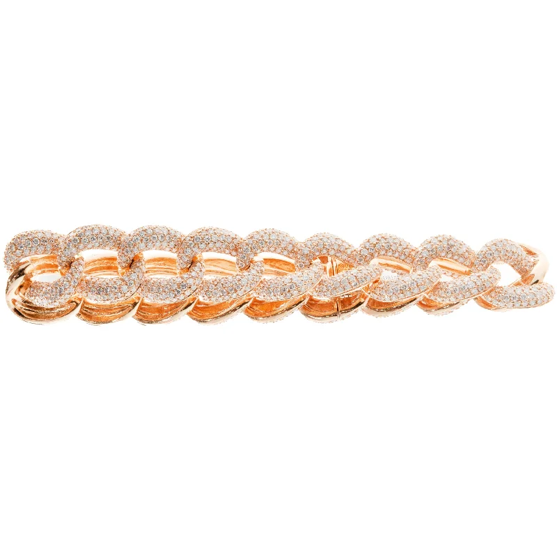 Ladies emerald bracelets-18 Karat Rose Gold Pave Diamond Cuban Link Tennis Bracelet