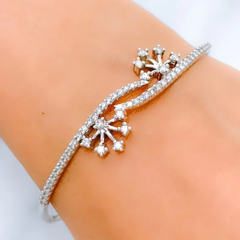 Ladies thick bangles-Snowflake Diamond + 18k Gold Bangle Bracelet