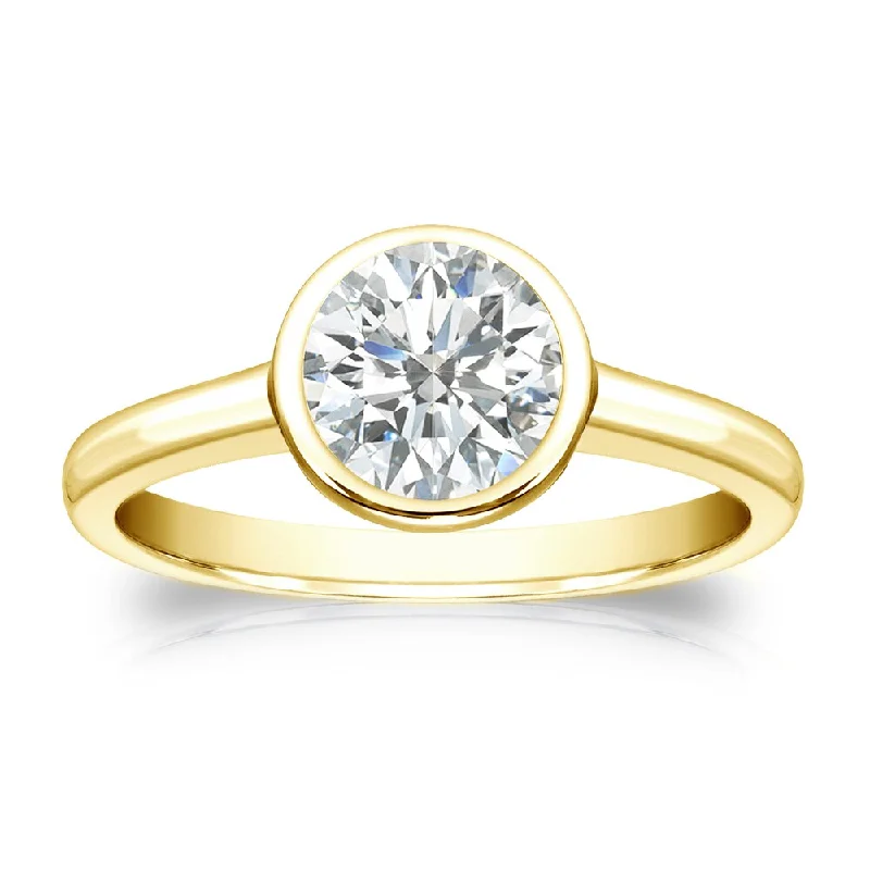 Ladies radiant cut engagement rings-Auriya 18k Gold 1ctw Bezel Solitaire Diamond Engagement Ring Certified (I-J, SI1-SI2)