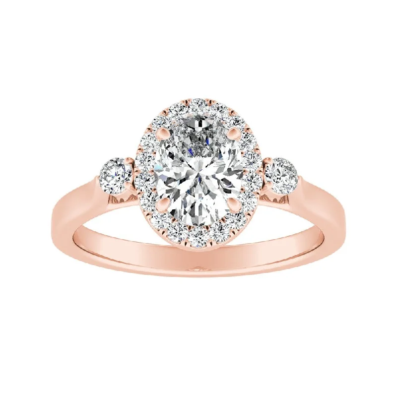 Ladies engagement rings with colored diamonds-Auriya 14k Gold 1ctw Oval 3-stone Halo Diamond Engagement Ring