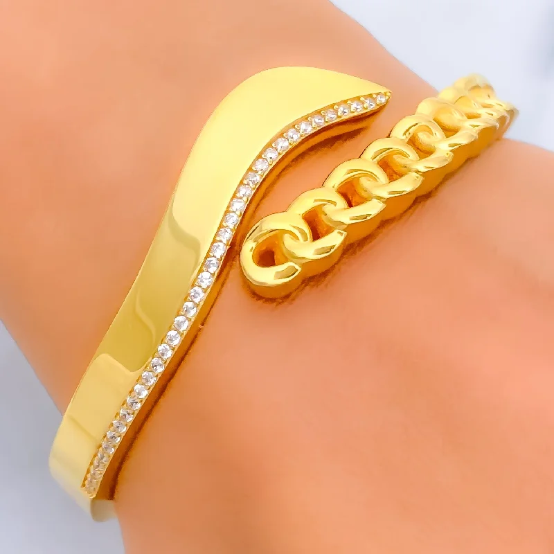 Ladies adjustable bangles-Iconic Gorgeous 21k Gold CZ Bangle Bracelet