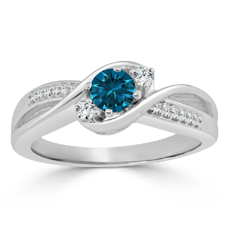 Ladies antique halo engagement rings-14k Gold Twisted Three Stone 1/2ctw Blue Diamond Engagement Ring