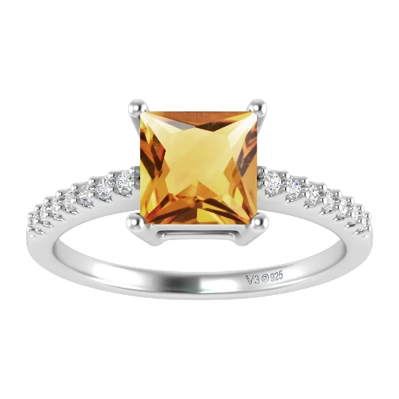 Ladies subtle engagement rings-Sterling Silver with Natural Citrine and White Topaz Engagement Ring