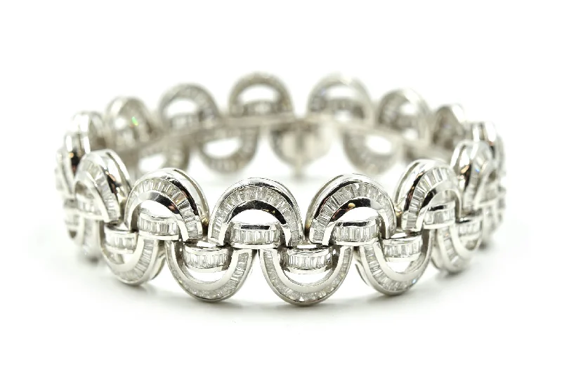 Ladies adjustable leather bracelets-Baguette Diamond 15.00 Carats Bracelet 18k White Gold