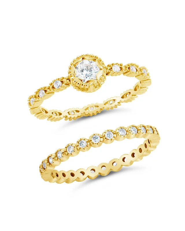 Ladies bridal set rings-Beatrice CZ Stacking Ring Set