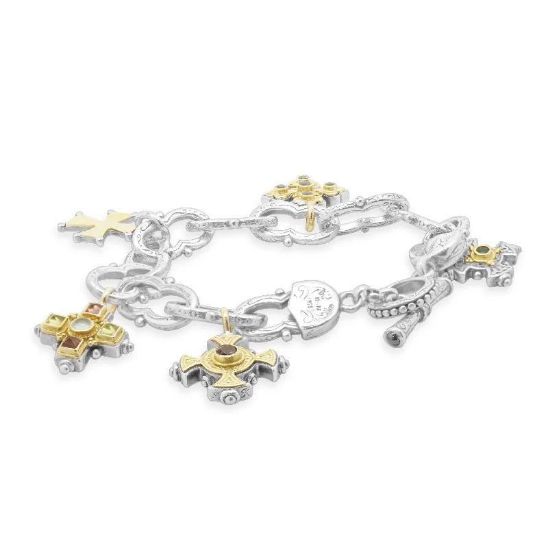 Ladies silver bracelets-Konstantino Sterling Silver and 18 Karat Yellow Gold Five Maltese Cross Bracelet