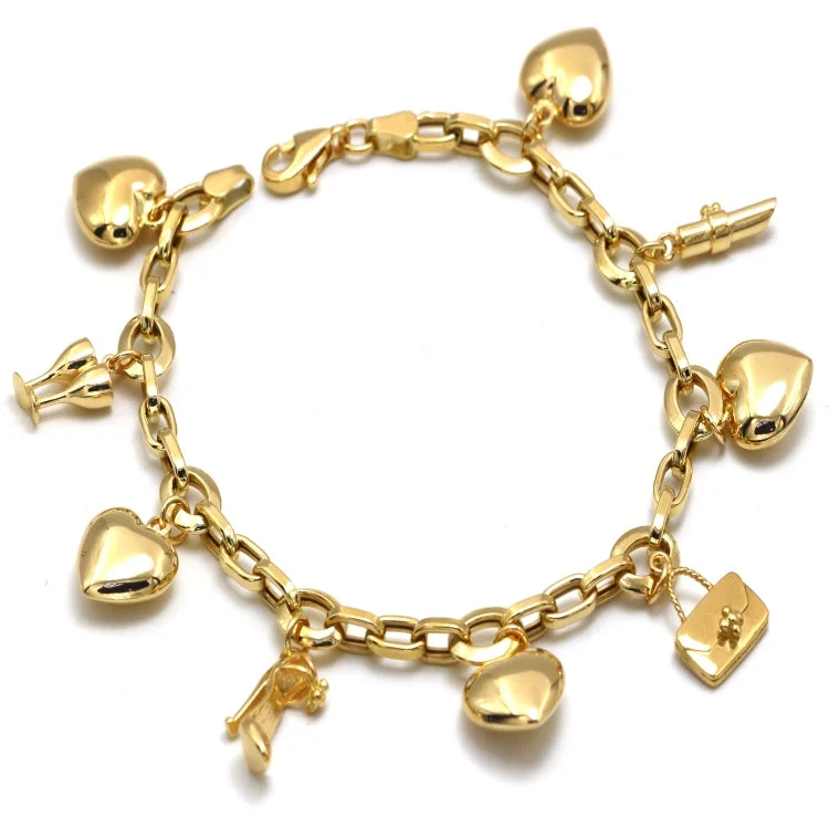 Ladies romantic bangles-Real Gold Dangler Heart Bag Wine Heal Paperclip Chain Bracelet 1310 (19 C.M) BR1785