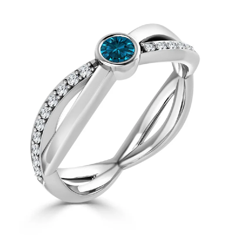 Ladies custom-cut engagement rings-Auriya 1/3ctw Round Bezel Set Split Blue Diamond Engagement Ring 10K Gold