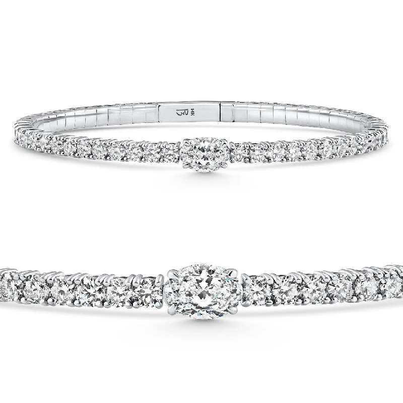 Ladies silver charm bracelets-4.50Ct Diamond Bangle Oval Solitaire Flexible Tennis Bracelet Gold Lab Grown