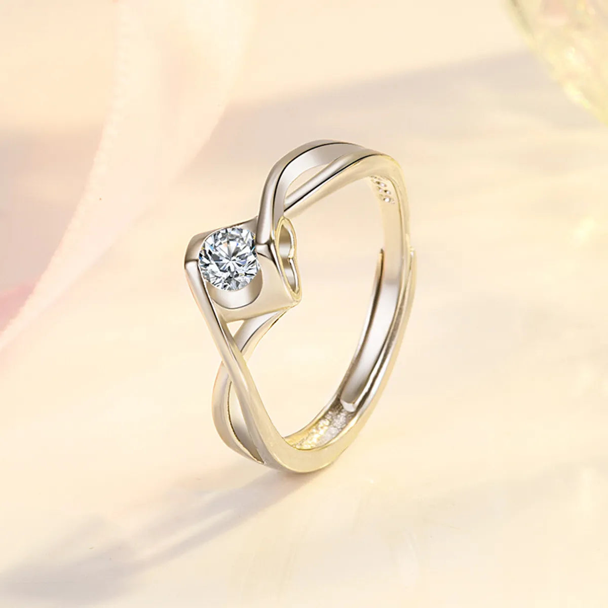 Ladies sterling silver engagement rings-Wholesale Jewelry Glam Heart Shape Metal Artificial Gemstones Plating Inlay Open Rings