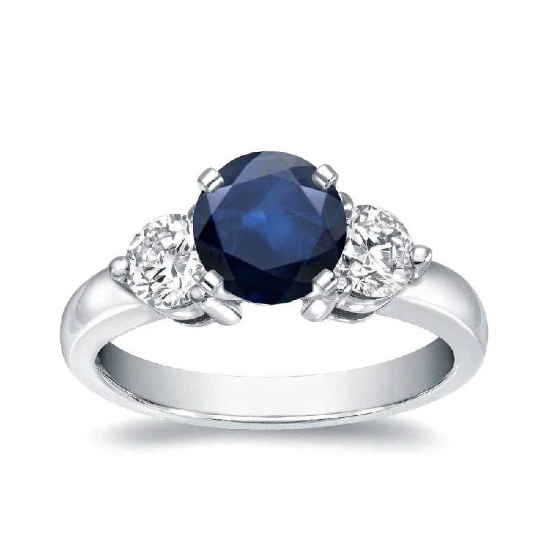 Ladies custom-designed engagement rings-Auriya 3-Stone 3/4ct Round Sapphire and 3/4cttw Diamond Engagement Ring 14k White Gold (H-I, I1-I2)