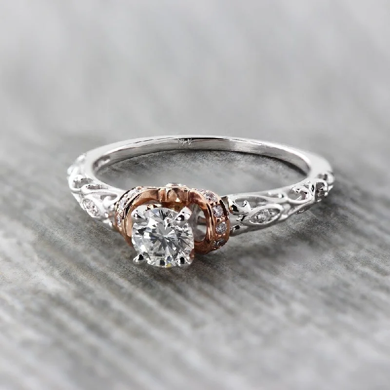 Ladies rose gold engagement rings with diamonds-Auriya 14k Two-Tone Gold 1/2ctw Vintage Solitaire Diamond Engagement Ring